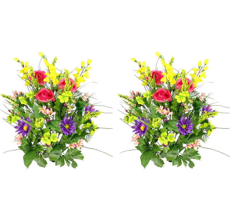2 pièces de 30 tiges de fleurs artificielles gloire du matin et renoncule buisson de printemps, Mauve / rouge rose / jaune