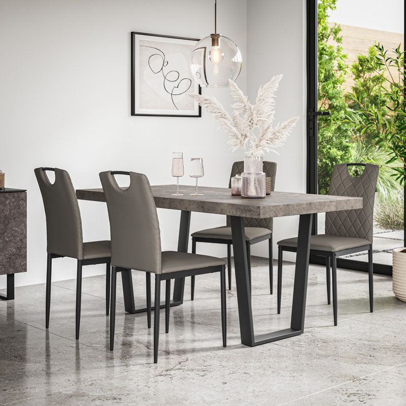Davius 160cm Dining Table Set with 4 Monza Faux Leather Chairs, Grey/Black/Grey