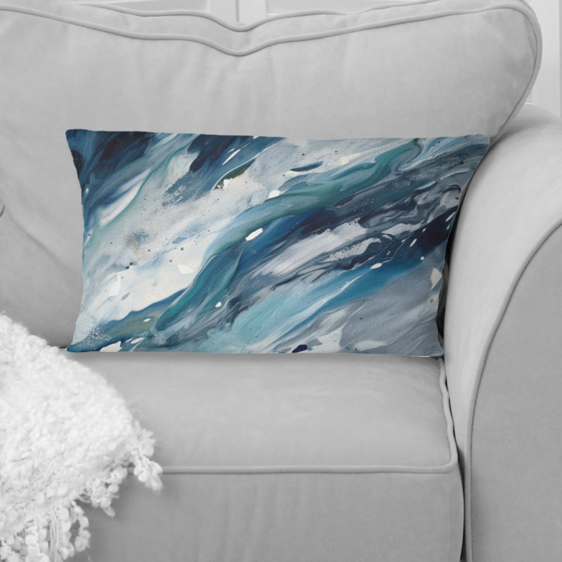 "Bliss Of Happiness" abstrait en bleu rétro I - Coussin décoratif avec peinture abstraite