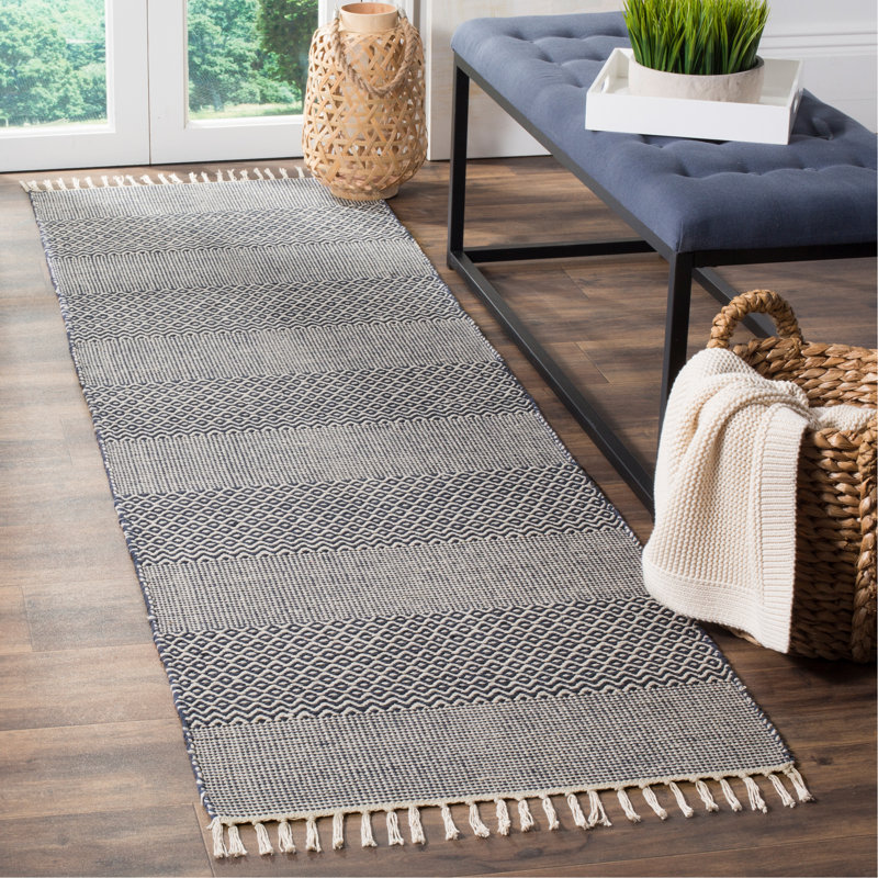 Annia Hand Woven Cotton Striped Rug, Runner 2'3" x 12'