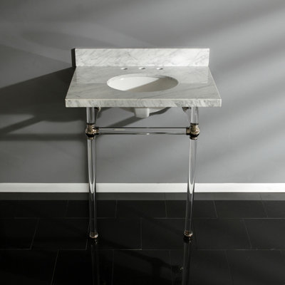 Kingston Brass Templeton 30-Inch Carrara Marble Vanity Top with Clear Acrylic Legs (8-Inch, 3-Hole)