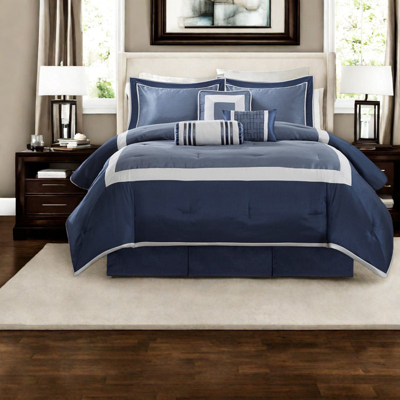 Luxurious Navy King Bedding Sets, Polyester Comfort, Hotel Style