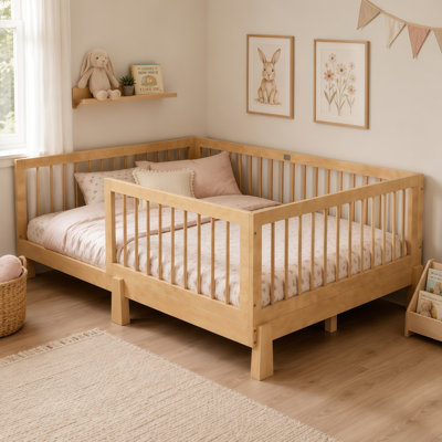 Lit de sol Montessori convertible Briar en bois massif avec barrières de sécurité et fonction lit de jour
