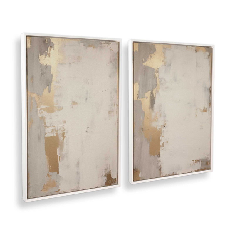 Golden Haze, ensemble de 2 toiles encadrées,, Cadre flottant blanc opaque, H 48,75 po x l 65,5 po x P 1,75 po