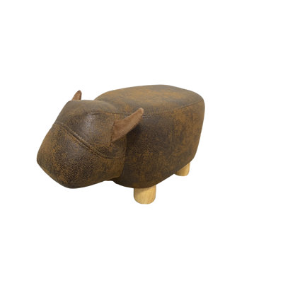Cowie the Small Brown Cow leatherette footstool with wooden legs	