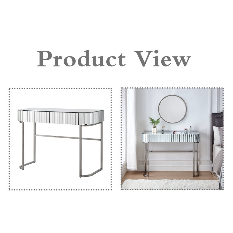 Table de coiffeuse avec miroir, Argent argent