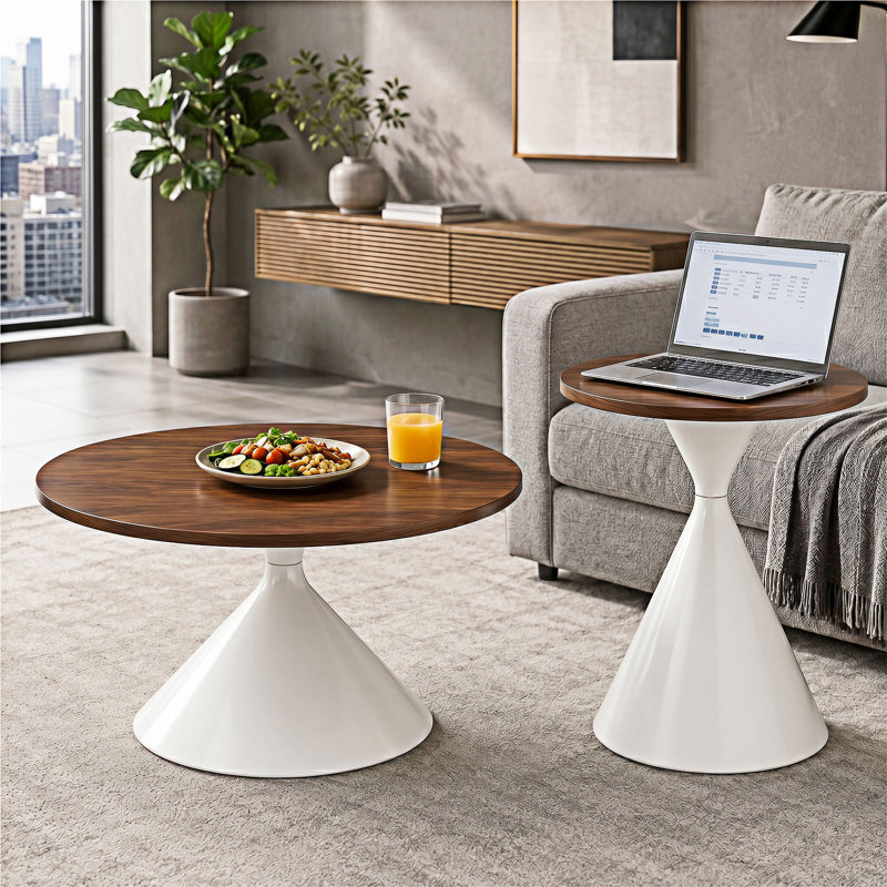 Ensemble de 2 tables basses, Noyer / Blanc