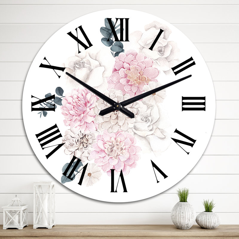 Bouquet d'hiver en fleurs pastel III - Horloge murale traditionnelle, Grand