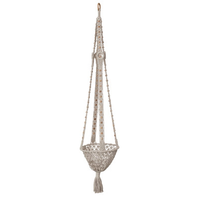 Cotton Macrame Plant Hanger with Wood Beads