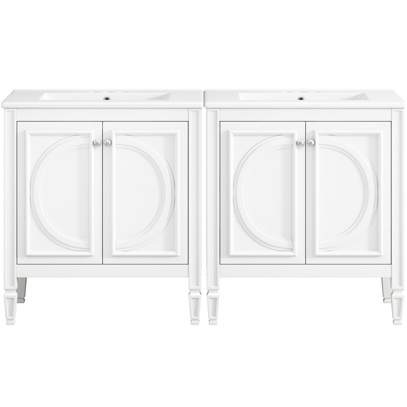 Ensemble de meuble-lavabo 60 po avec lavabo double, lavabo en céramique, portes à fermeture en douceur avec tablette, tiroir de rangement