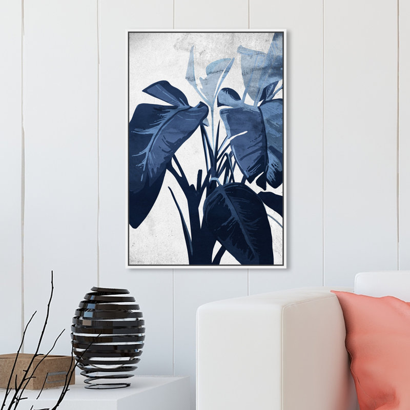 Floral and Botanical Blue Lover, Tropical Blue - impression d'art graphique, H 24 po x l 16 po, Impression encadrée, Blanc