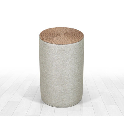 Bohemian Pouffe with PVC Coated Hidden Legs, Grey, 20.5 x 12.2 inches | 50% Cotton / 50% Linen, 0.4-inch Sponge Thickness, 0.4-inch Leg Height | Stylish Scandinavian Design for Versatile Home Décor