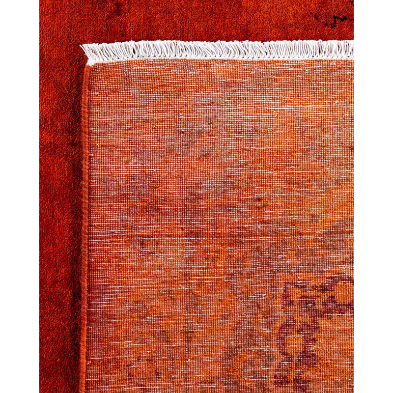 Tapis rouge contemporain en laine noué à la main surteint 9 pi 2 po x 12 pi 8 po