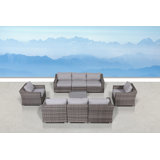 Ensemble de conversation pour 8 personnes avec coussins Biles Wicker