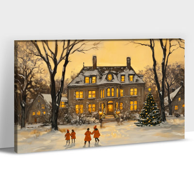 Christmas Canvas Wall Art - Winter House Pictures Wall Decor, Vintage Christmas Prints for Living Room, Holiday Art Painting for Home Wall Decor Frame Wrapped Canvas Artwork, 24×32 inches