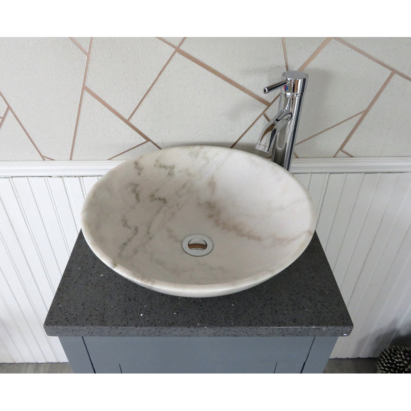 Scroggins 515mm Single Bathroom Vanity with Vessel Stone Basin, Grey, Grey Quartz