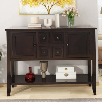 Grande console de rangement rétro Cambridge Series avec quatre petits tiroirs et une tablette inférieure pour les salons, les entrées et les cuisines