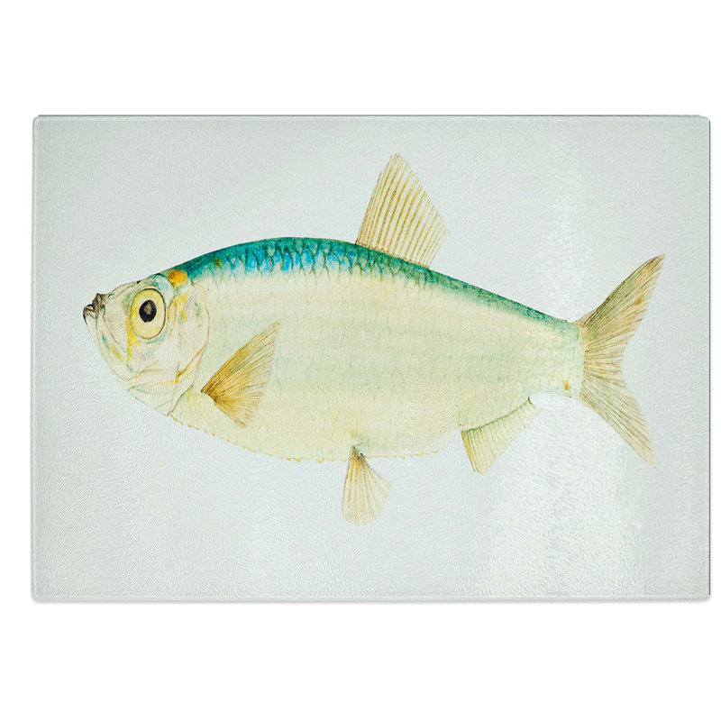 Glass Illustration of A Sardine by F.E. Clarke Chopping Board, 39 cm W x 28.5 cm L