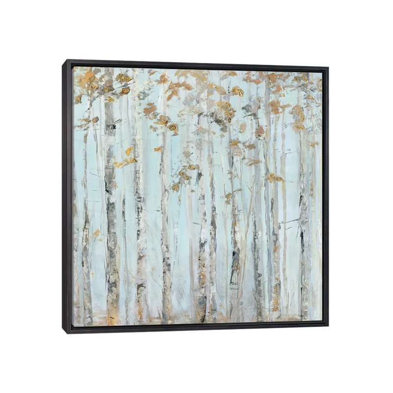 «Soft Birch Forest» par Sally Swatland - reproduction d'art, Toile avec cadre noir patiné, Pas de tapis