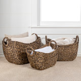 Nellie Farmhouse Classic Handwoven Hyacinth Storage Boat Baskets with Handles (Set of 3)