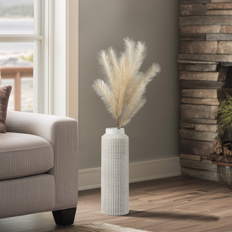 Ladainian 16" Handmade White Textured Grid Resin Floor Vase, 16'' H x 5'' W x 5'' D