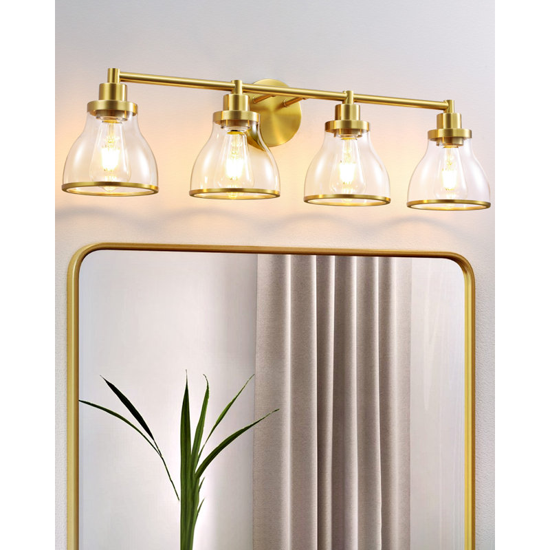 Éclairage de meuble-lavabo pour salle de bain / couloir / vestiaire en verre transparent, Plaquage laiton brossé, 4 lumières