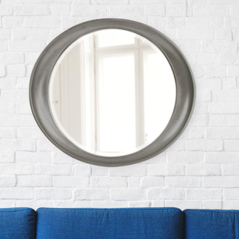 Contemporary Oval Framed Wall Mirror, Nickel