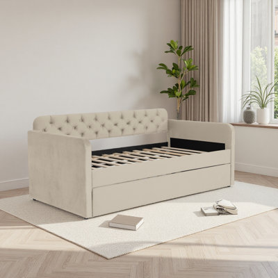 Twin Size Upholstered Daybed With Trundle And USB Charging Design