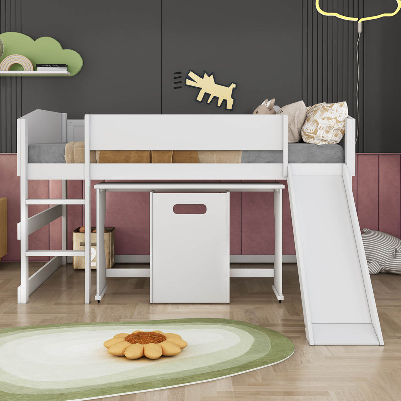 Lit mezzanine double bas pour enfants Caulkins, Blanc