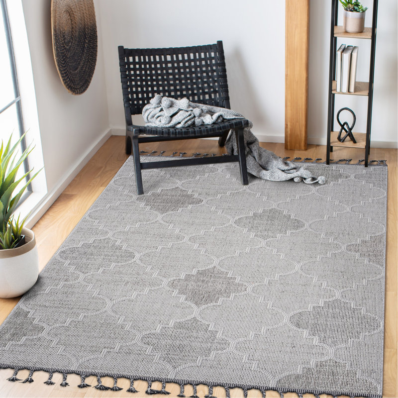 5X7 White/Grey /Trellis Indoor/Outdoor Area Rug, Rectangle 5'3" x 7'6"