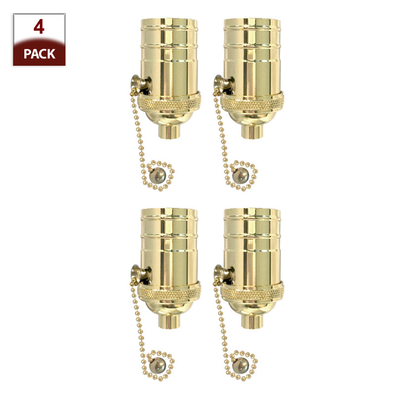 Royal Designs, Inc. Vintage Pull Chain Lamp Socket For Incandescent LED Bulbs, Oiled Rubbed Bronze, Set Of 4, Polished Brass
