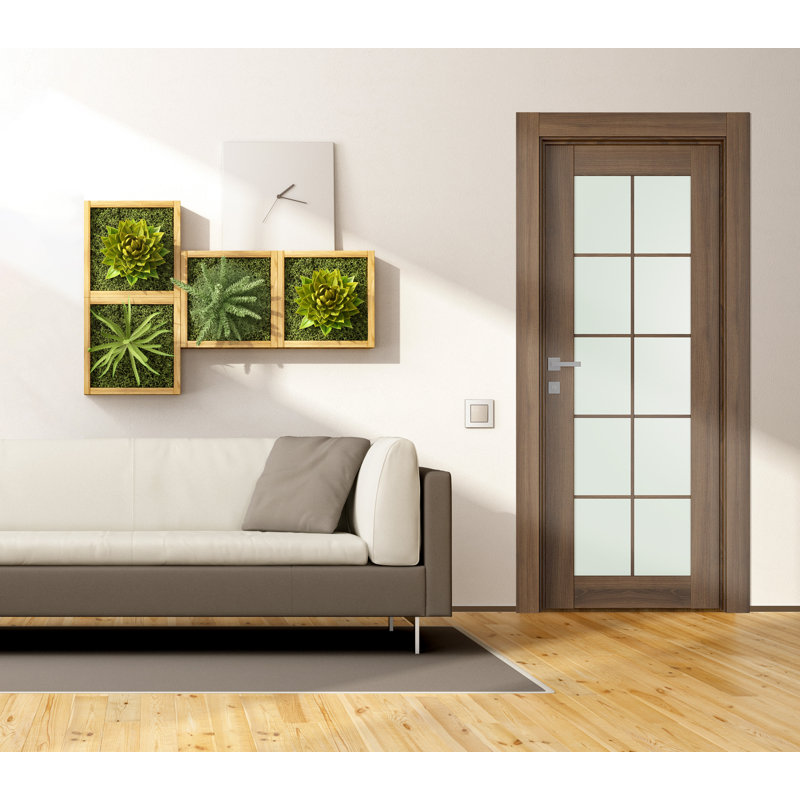 Porte standard préfinie en bois manufacturé et vitré Avon 10 Lite, 35,875 po x 83,23 po, Chêne Veralinga, À droite