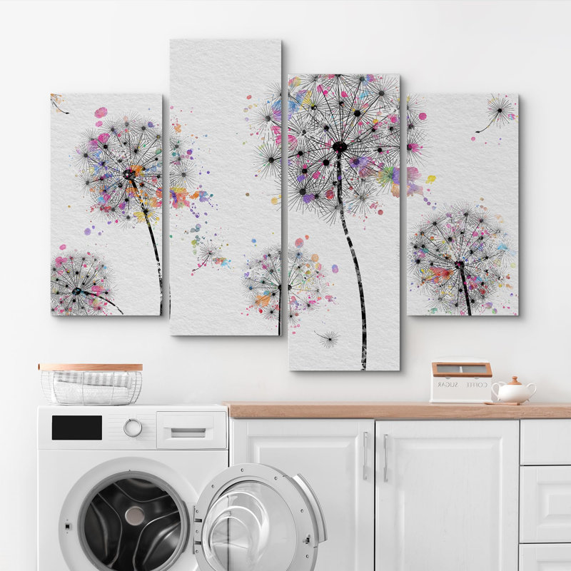 Dandelion " Multicolor Rainbow Dandelions Floral And Botanical Plants " 4 - Pieces