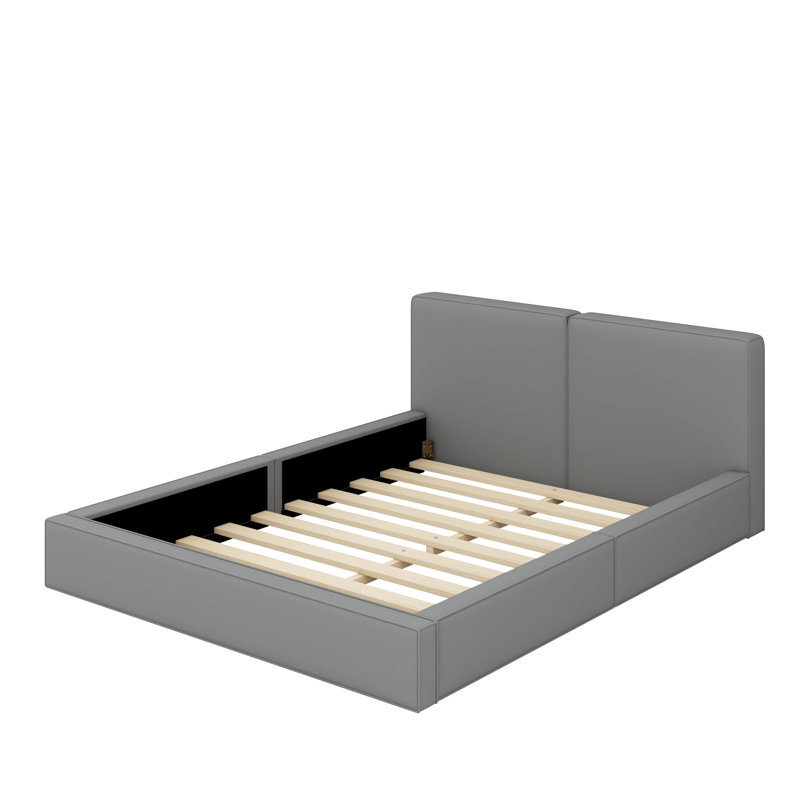 Grand lit tapissier au sol en velours, Gris