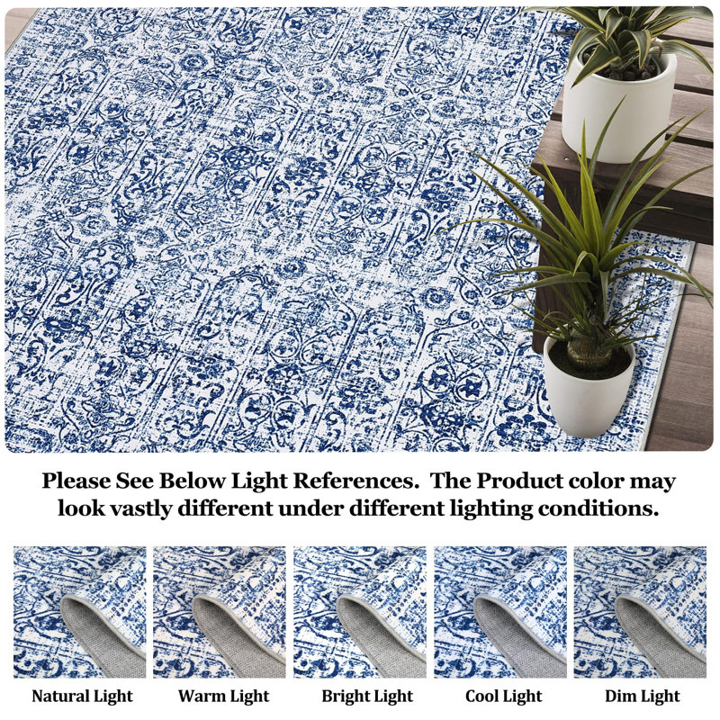Abstract Machine Printed Area Rug, Blue, Runner 60 x 230 cm