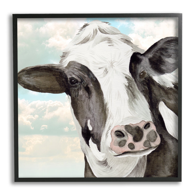Vache champêtre et nuages par Melissa Wang, Giclée encadrée noir minuit, H 12 po x l 12 po x P 1,5 po