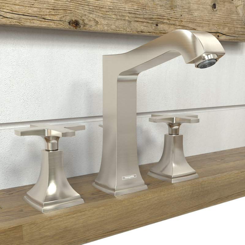Hansgrohe Metropol Classic Widespread Faucet 160 with Cross Handles and Drain Assembly, 1.2 GPM, Brushed Nickel
