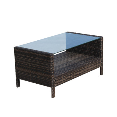 Outdoor Patio Furniture  Coffee Table With Clear Tempered Glass(Only Including Coffee Table,Without Chairs)