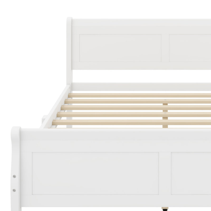 Lit plateforme avec tête de lit et lattes en bois, Blanc