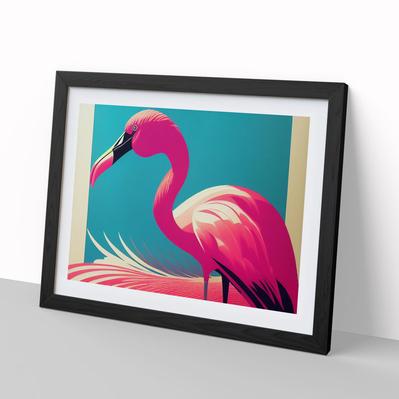 Delightful Flamingo - Single Picture Frame Print, 34cm H x 46cm W x 2cm D, Black