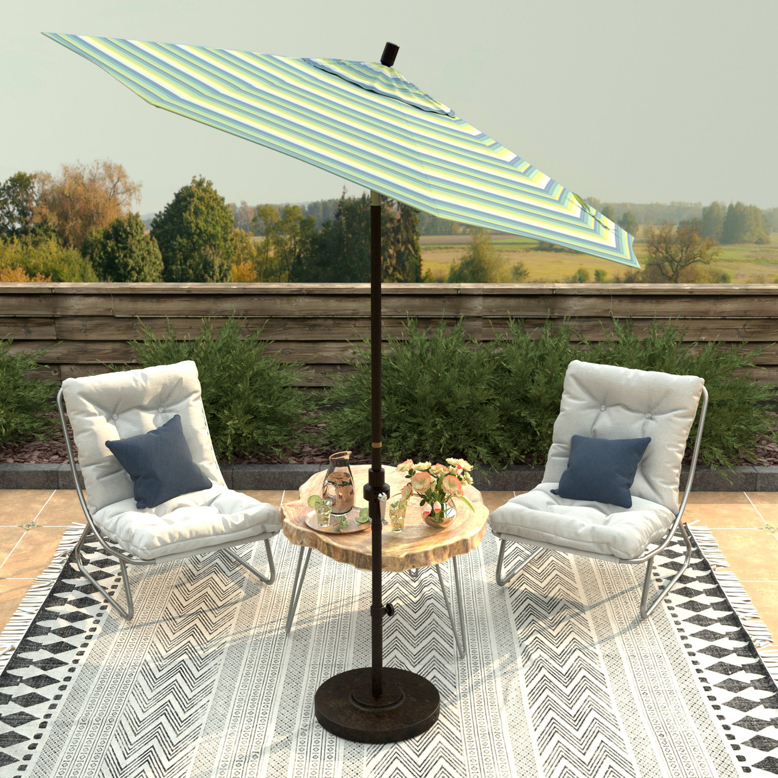 Che 7.5' Umbrella, Seville Seaside Stripe Sunbrella®