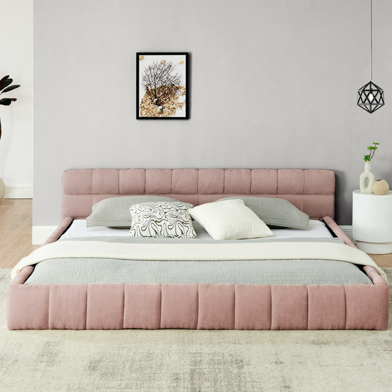 Lit plateforme très grand avec tête de lit - Tissu en chenille épais pour un sommeil paisible sans sommier tapissier (88,5 po x 85,5 po x 24 po)