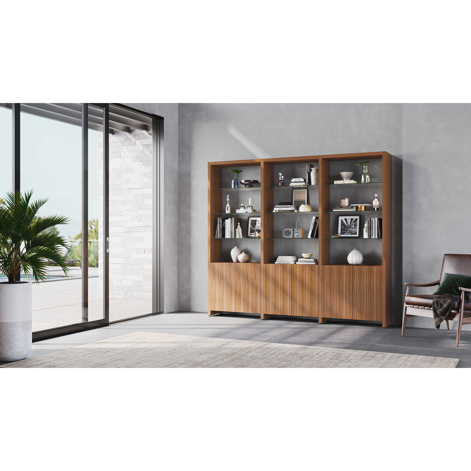 Linea™ Bookcase, Natural Walnut, 3, 83.75" H x 96" W x 14" D