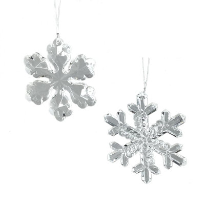 Set Of 2 Assorted 4" Clear Snowflake Ornaments