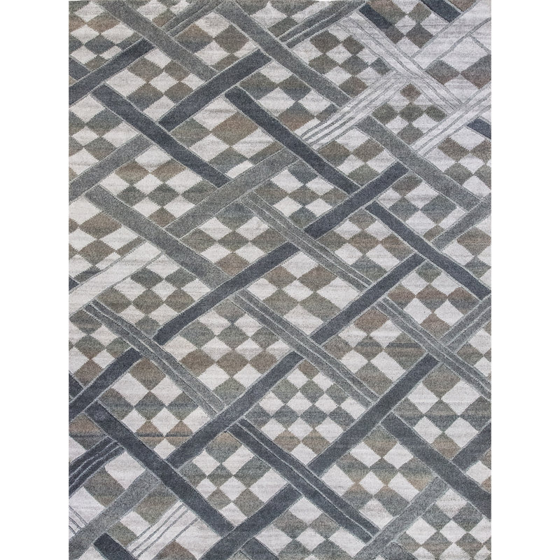 Tapis gris et multicolore de haute qualité noué à la main, Rectangle 6 pi x 9 pi