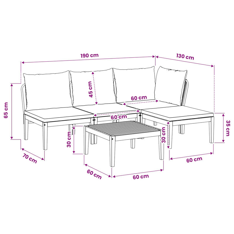  Garden Lounge Set Solid Acacia Wood & Rope Sofa Outdoor Furniture Patio