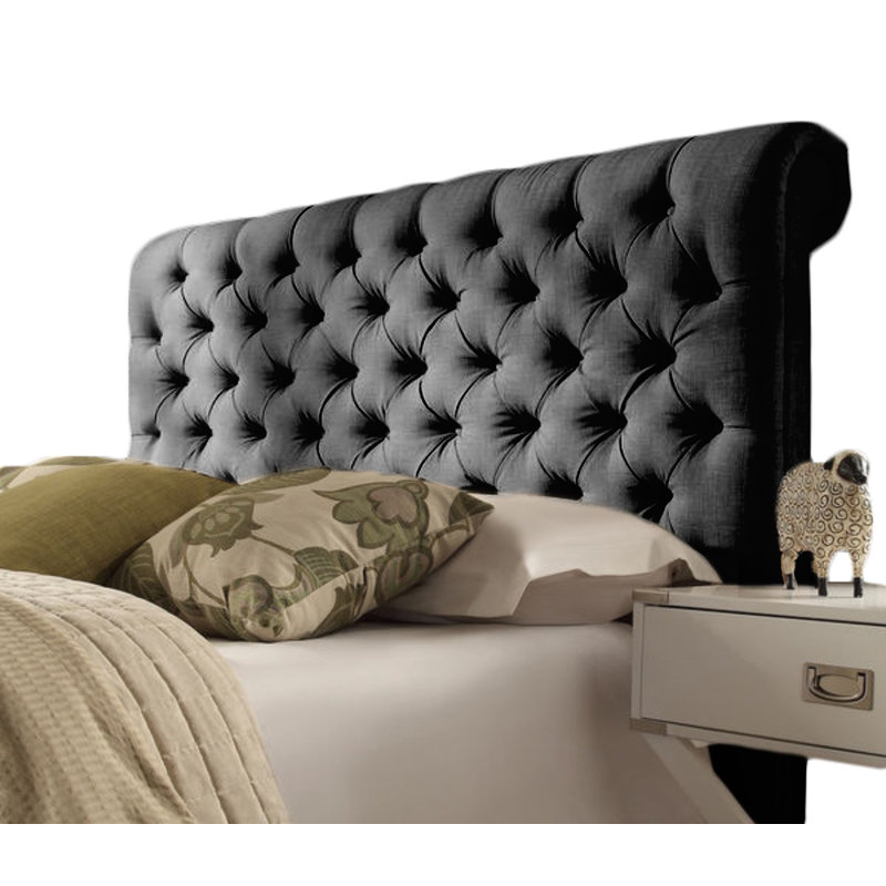 Upholstered Headboard, Double (4'6), Naples Velvet, Black