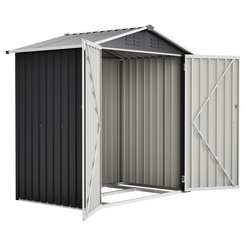 Remise de rangement extérieure grise en métal 6 x 4 pi avec porte verrouillable, coffre à outils de jardin imperméable pour la cour arrière, structure en acier galvanisé renforcé, pi de montage sans soudure, patio, guide à portée de main