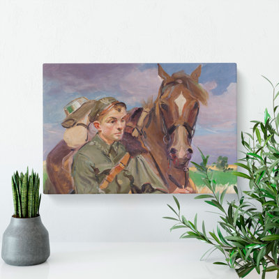 A Soldier With A Horse by Wojciech Kossak - Wrapped Canvas