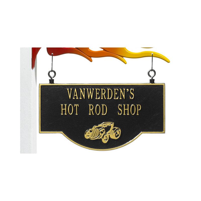 Garage 2-Line Hanging Sign, Yes, Black and Gold